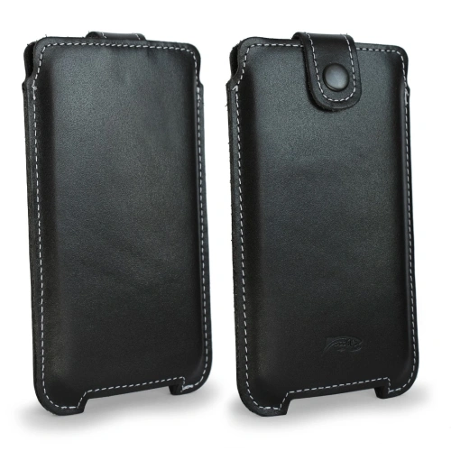 Buy LURESKO SOFIJA XXXL leather case universal with a strap closure (black smooth with white thread) - LUR74 - {ean13} - Home Screen Store Europe