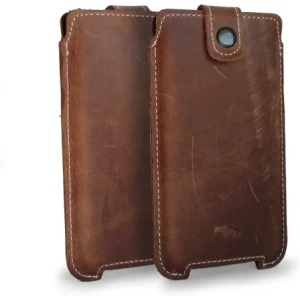 Buy LURESKO SOFIJA XXXL leather case universal with a strap closure (vintage brown with white thread) - LUR75 - {ean13} - Home Screen Store Europe
