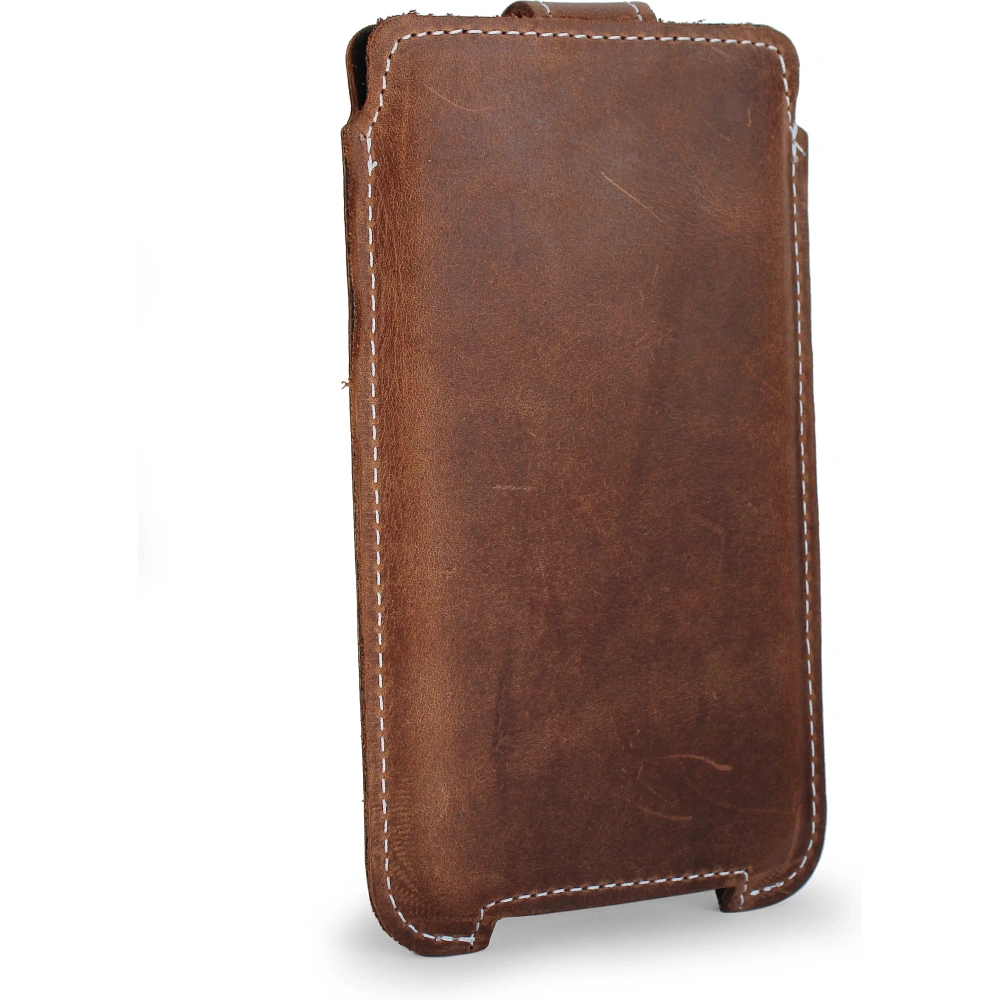 Skórzane etui LURESKO SOFIJA XXXL uniwersalne zapinane na pasek (brązowy vintage biała nić)