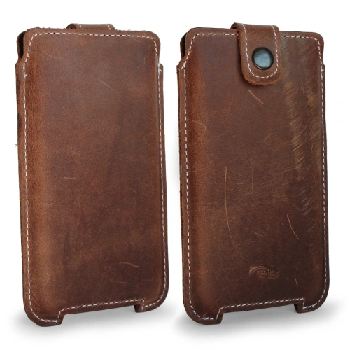 Buy LURESKO SOFIJA XXXL leather case universal with a strap closure (vintage brown with white thread) - LUR75 - {ean13} - Home Screen Store Europe