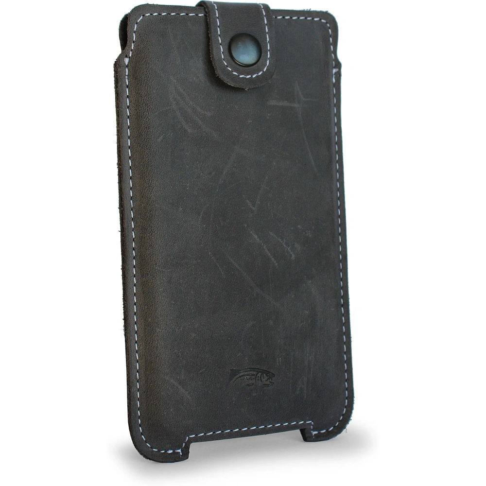 Skórzane etui LURESKO SOFIJA XXL uniwersalne zapinane na pasek (szary vintage biała nić)