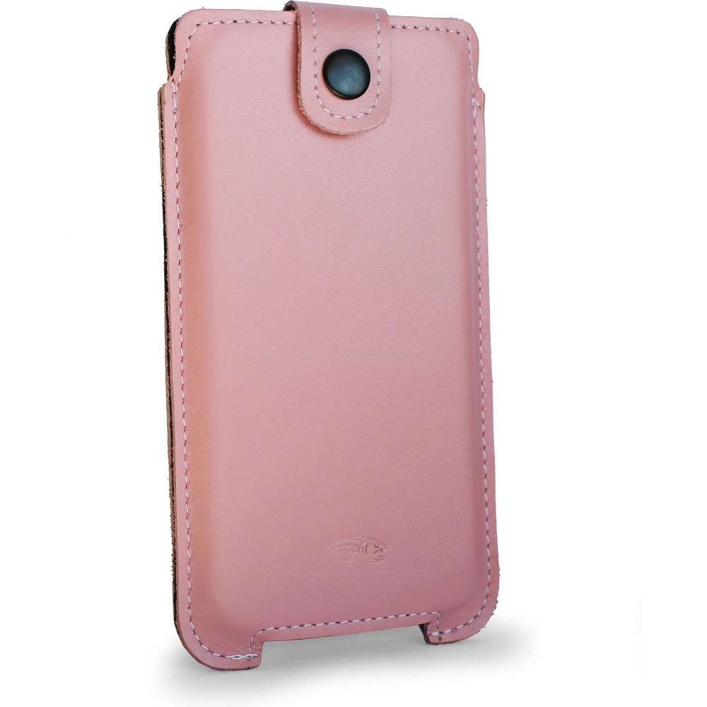 Skórzane etui LURESKO SOFIJA XXL uniwersalne zapinane na pasek (różowy gładki biała nić)