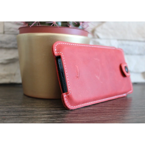 Buy LURESKO SOFIJA XXL leather case universal with strap closure (smooth pink with white thread) - LUR77 - {ean13} - Home Screen Store Europe