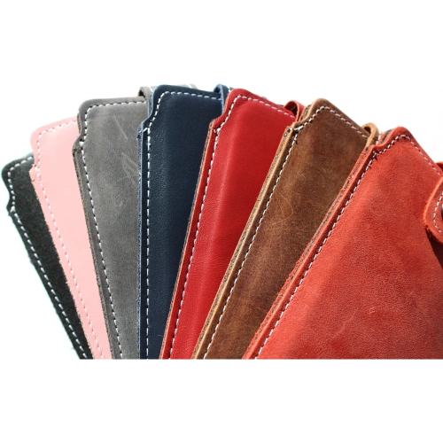 Buy LURESKO SOFIJA XXL leather case universal with strap closure (smooth pink with white thread) - LUR77 - {ean13} - Home Screen Store Europe
