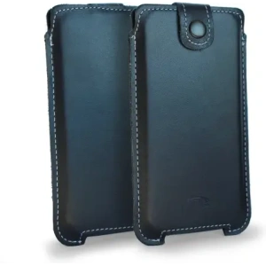 Buy LURESKO SOFIJA XXL leather case universal with strap closure (navy blue smooth with white thread) - LUR78 - {ean13} - Home Screen Store Europe