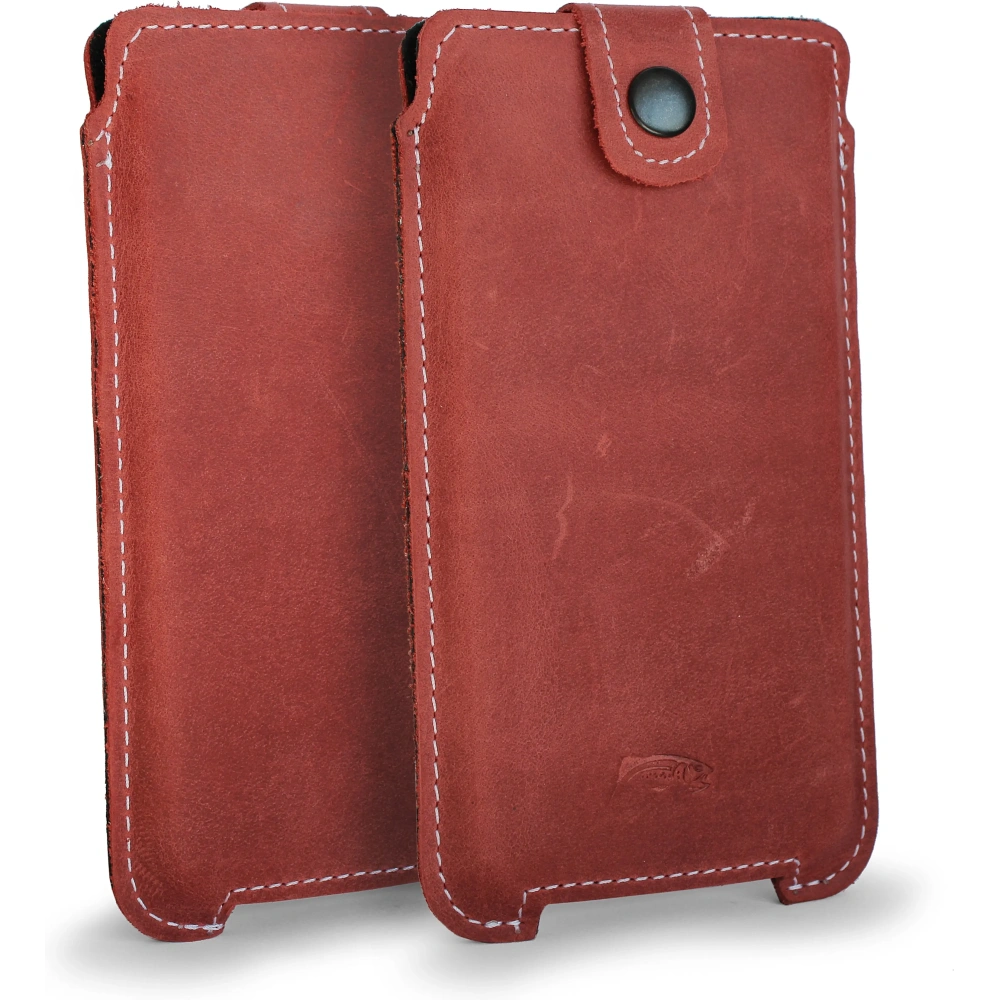 Skórzane etui LURESKO SOFIJA XXL uniwersalne zapinane na pasek (czerwony vintage biała nić)