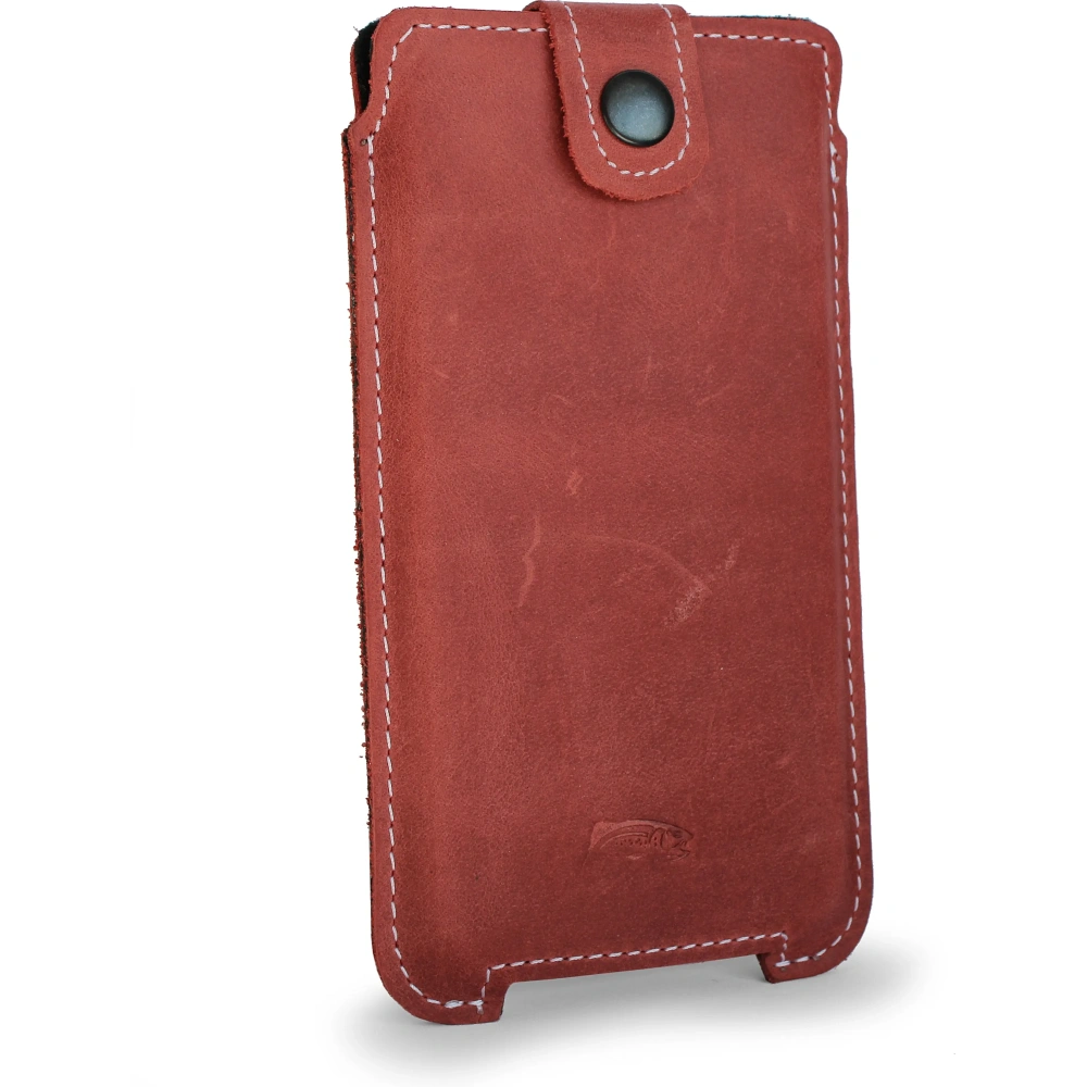 Skórzane etui LURESKO SOFIJA XXL uniwersalne zapinane na pasek (czerwony vintage biała nić)