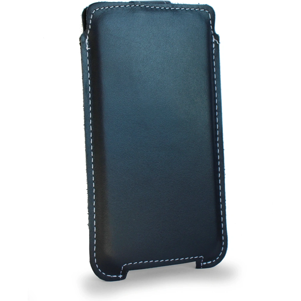 Skórzane etui LURESKO SOFIJA XXL uniwersalne zapinane na pasek (granatowy gładki biała nić)