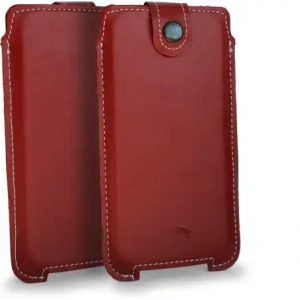 Buy LURESKO SOFIJA XXL leather case universal with a strap (red smooth with white thread) - LUR80 - {ean13} - Home Screen Store Europe