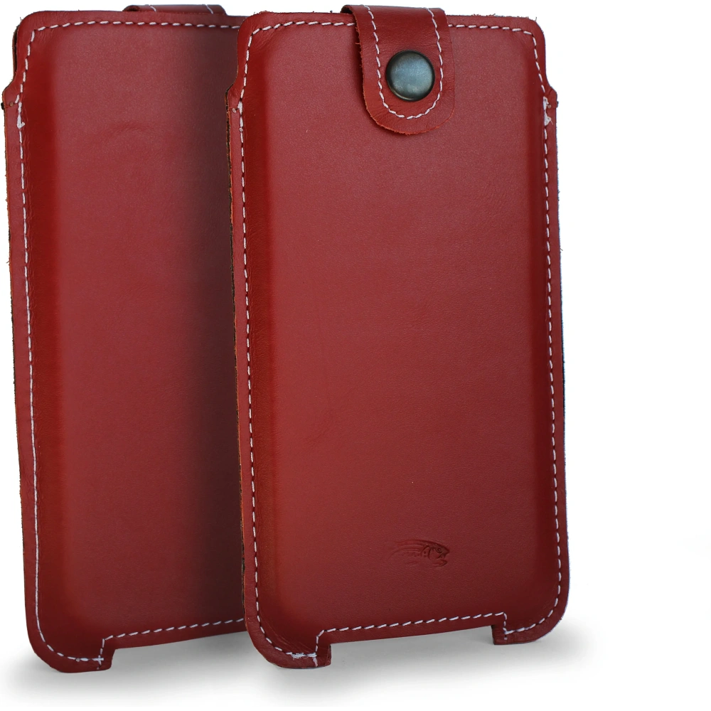 Skórzane etui LURESKO SOFIJA XXL uniwersalne zapinane na pasek (czerwony gładki biała nić)