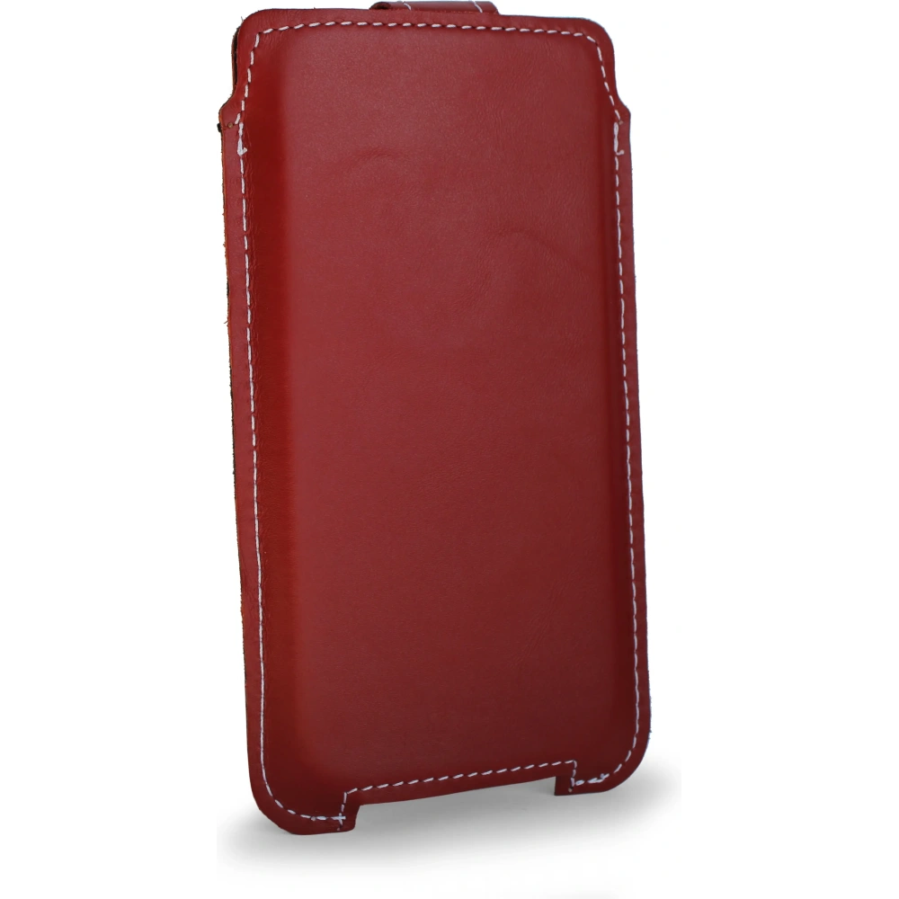Skórzane etui LURESKO SOFIJA XXL uniwersalne zapinane na pasek (czerwony gładki biała nić)
