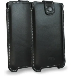 Buy LURESKO SOFIJA XXL leather case universal with strap closure (black smooth with white thread) - LUR81 - {ean13} - Home Screen Store Europe