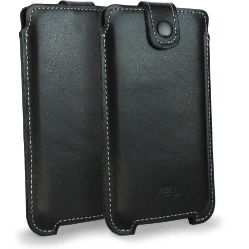 Buy LURESKO SOFIJA XXL leather case universal with strap closure (black smooth with white thread) - LUR81 - {ean13} - Home Screen Store Europe