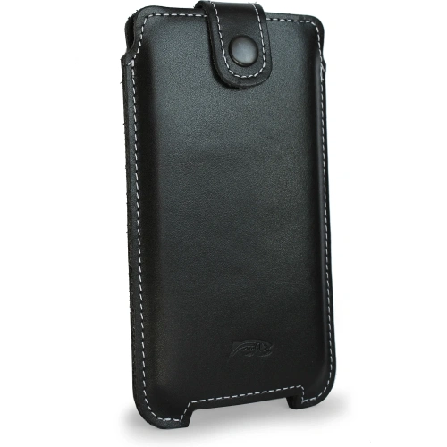 Buy LURESKO SOFIJA XXL leather case universal with strap closure (black smooth with white thread) - LUR81 - {ean13} - Home Screen Store Europe