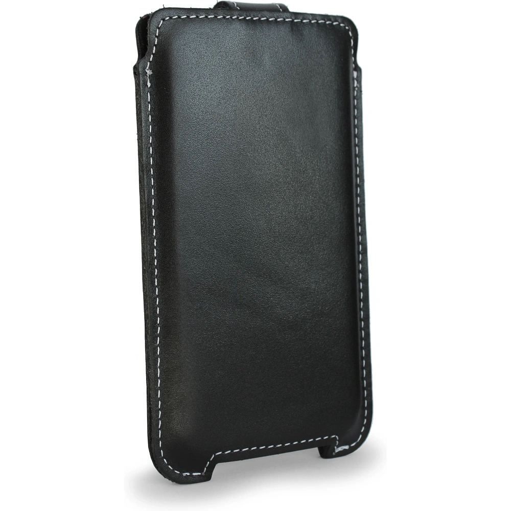 Skórzane etui LURESKO SOFIJA XXL uniwersalne zapinane na pasek (czarny gładki biała nić)