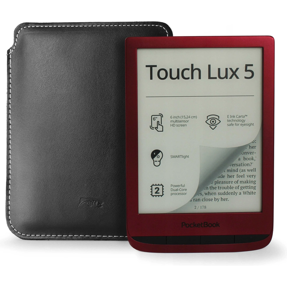 Skórzane etui LURESKO MASTER L na ebook 198x139x9mm (czarny gładki biała nić) (INK)