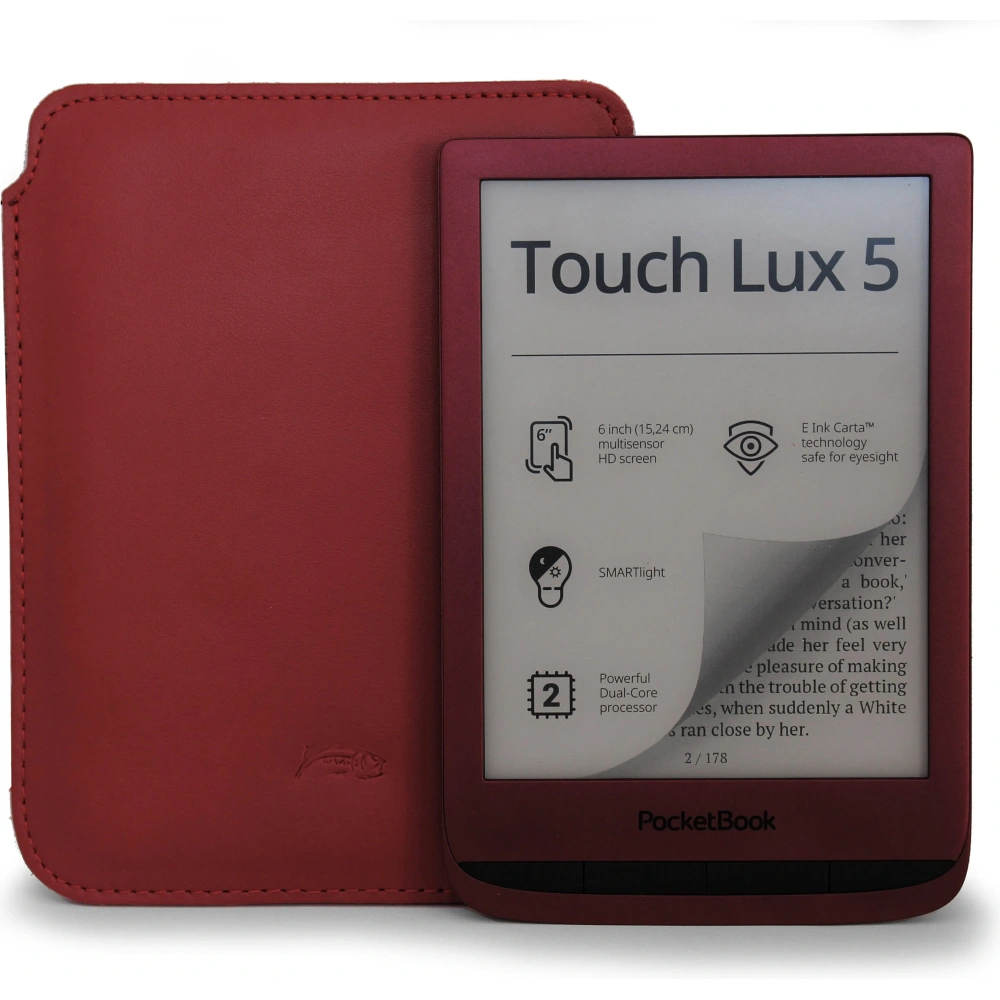 Skórzane etui LURESKO MASTER L na ebook 198x139x9mm (czerwony gładki) (INK)