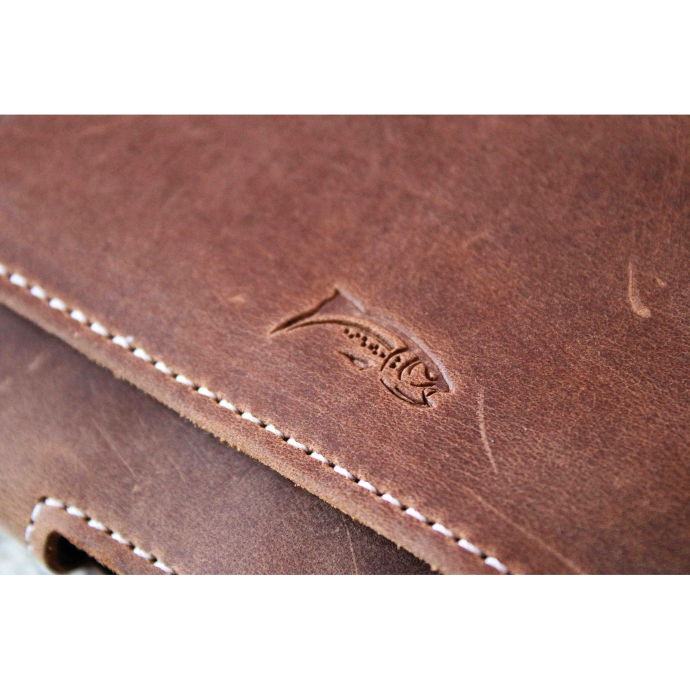 Skórzana kabura LURESKO SUNNE XL do paska 165x82x12 (magnes płaski) (brązowy vintage biała nić)