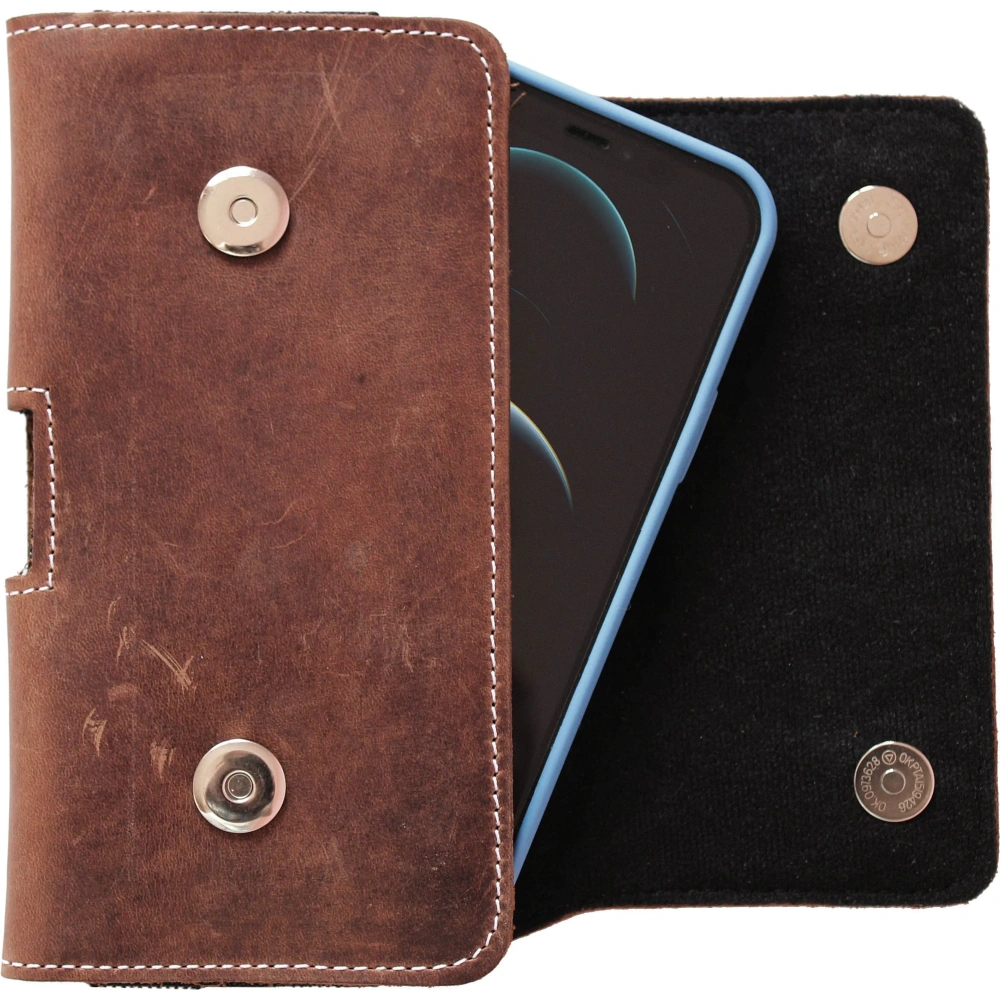 Skórzana kabura LURESKO SUNNE XL do paska 165x82x12 (magnes płaski) (brązowy vintage biała nić)