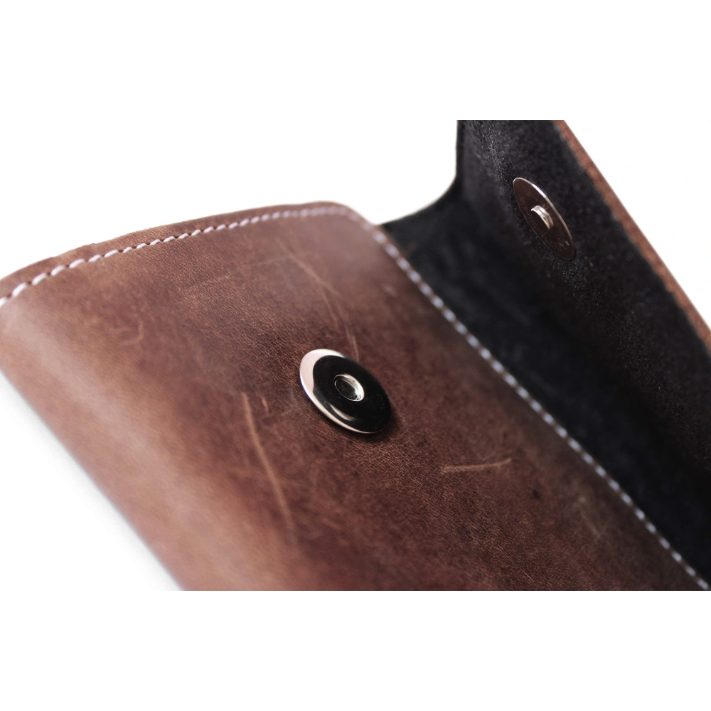 Skórzana kabura LURESKO SUNNE XL do paska 165x82x12 (magnes płaski) (brązowy vintage biała nić)