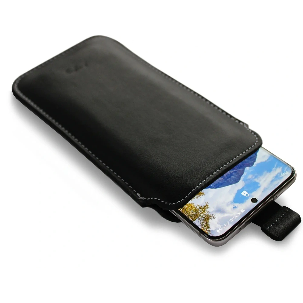 Skórzane etui wsuwane LURESKO NEW LILLA XXXL wsuwka na telefon 6.5' - 6.9' (czarny gładki biała nić)