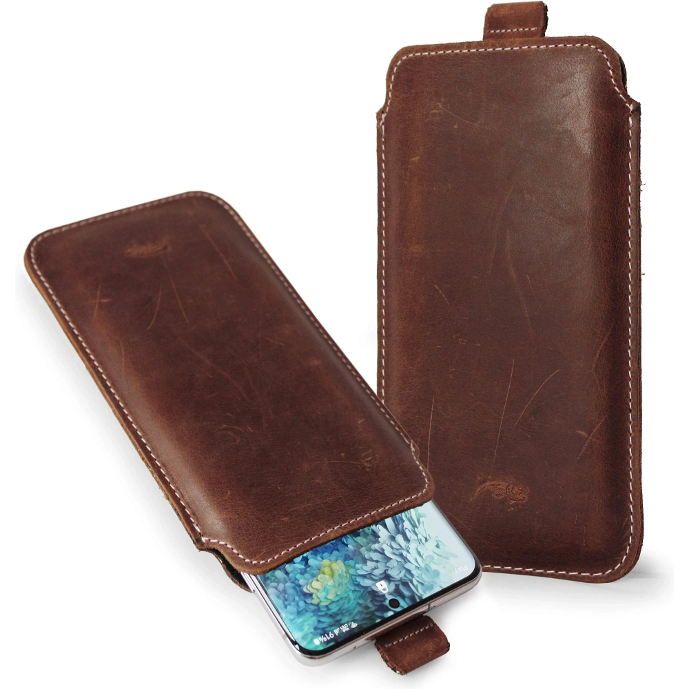 Skórzane etui wsuwane LURESKO NEW LILLA XXXL wsuwka na telefon 6.5' - 6.9' (brąz vintage biała nić)