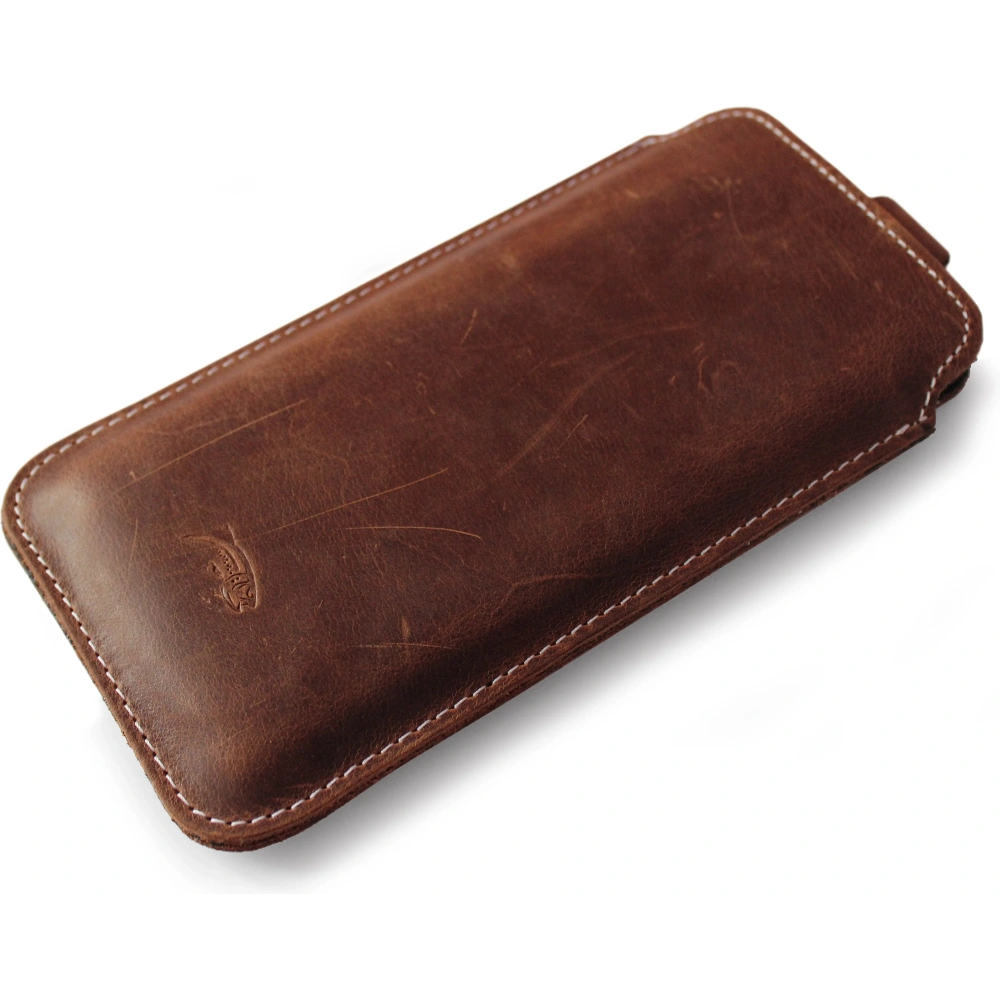 Skórzane etui wsuwane LURESKO NEW LILLA XXXL wsuwka na telefon 6.5' - 6.9' (brąz vintage biała nić)