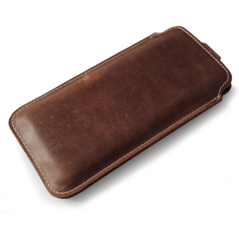 Skórzane etui wsuwane LURESKO NEW LILLA XXXL wsuwka na telefon 6.5' - 6.9' (brąz vintage biała nić)