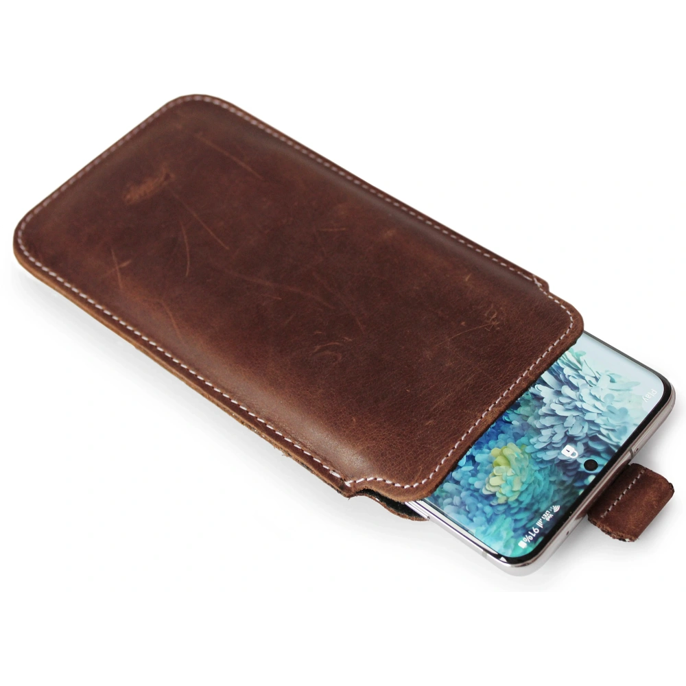 Skórzane etui wsuwane LURESKO NEW LILLA XXXL wsuwka na telefon 6.5' - 6.9' (brąz vintage biała nić)