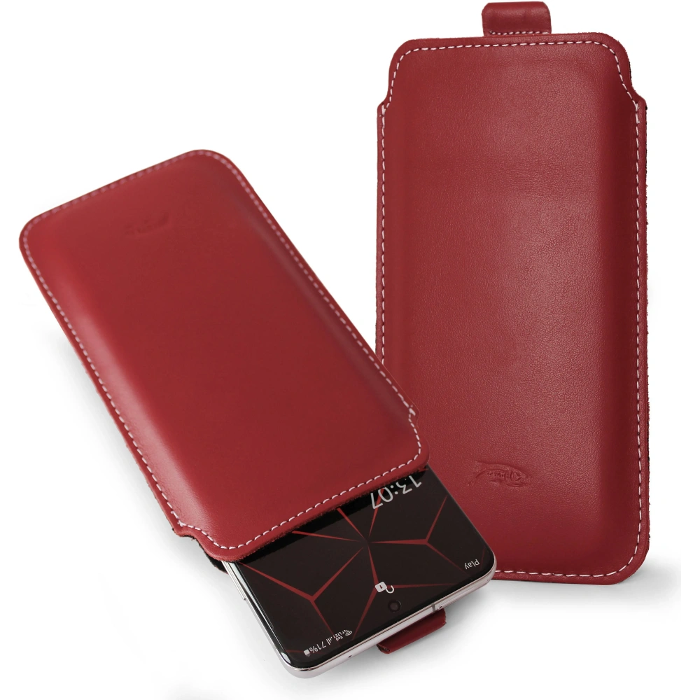 Skórzane etui wsuwane LURESKO NEW LILLA XXXL wsuwka na telefon 6.5' - 6.9' (czerwony gładki biała nić)