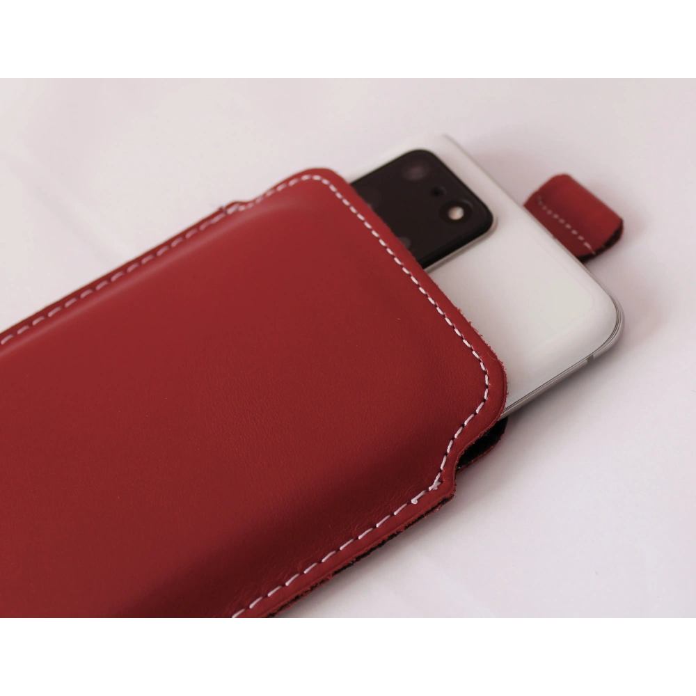 Skórzane etui wsuwane LURESKO NEW LILLA XXXL wsuwka na telefon 6.5' - 6.9' (czerwony gładki biała nić)