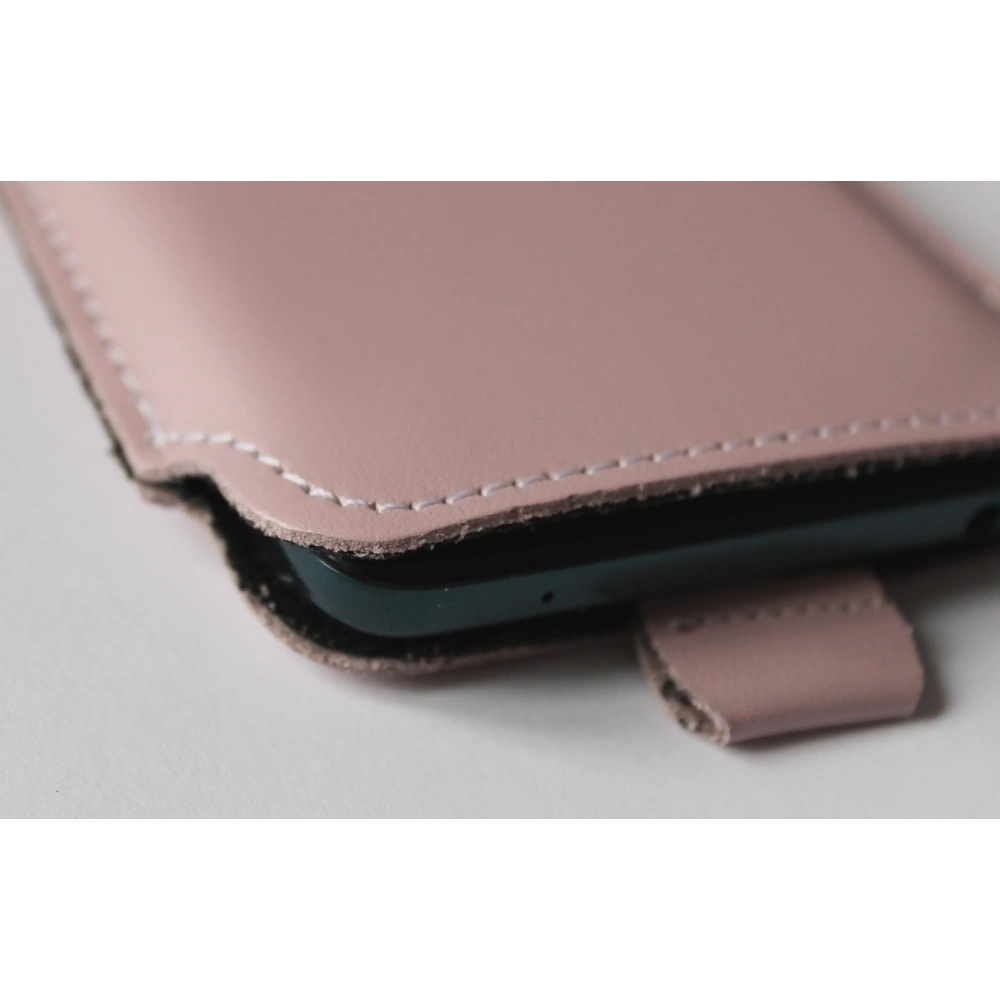 Skórzane etui wsuwane LURESKO NEW LILLA XXXL wsuwka na telefon 6.5' - 6.9' (różowy gładki biała nić)