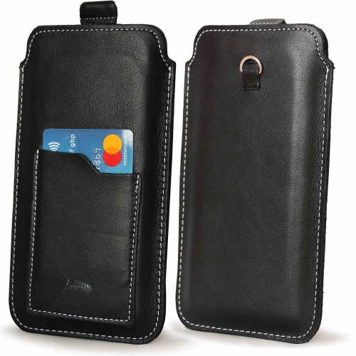Buy LURESKO NEW ASTER XXXL universal leather case with a loop for a strap for phones 6.5' - 6.9' (black smooth with white thread) - LUR104 - {ean13} - Home Screen Store Europe