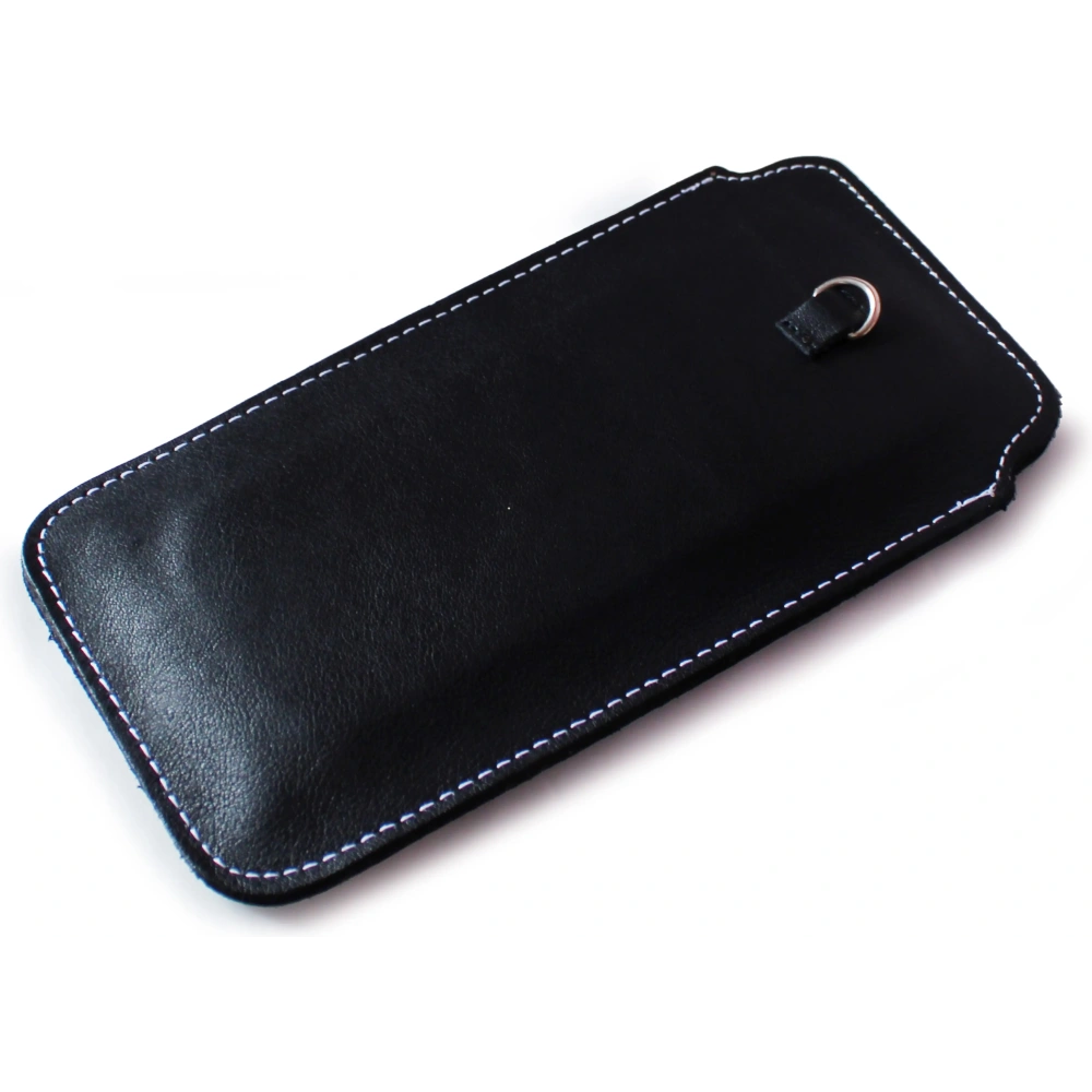 Skórzane etui uniwersalne z oczkiem na smycz LURESKO NEW ASTER XXXL wsuwka na telefon 6.5' - 6.9' (czarny gładki biała nić)