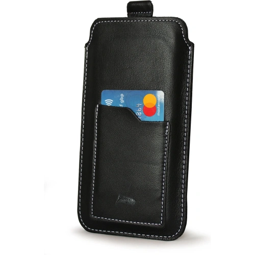Buy LURESKO NEW ASTER XXXL universal leather case with a loop for a strap for phones 6.5' - 6.9' (black smooth with white thread) - LUR104 - {ean13} - Home Screen Store Europe