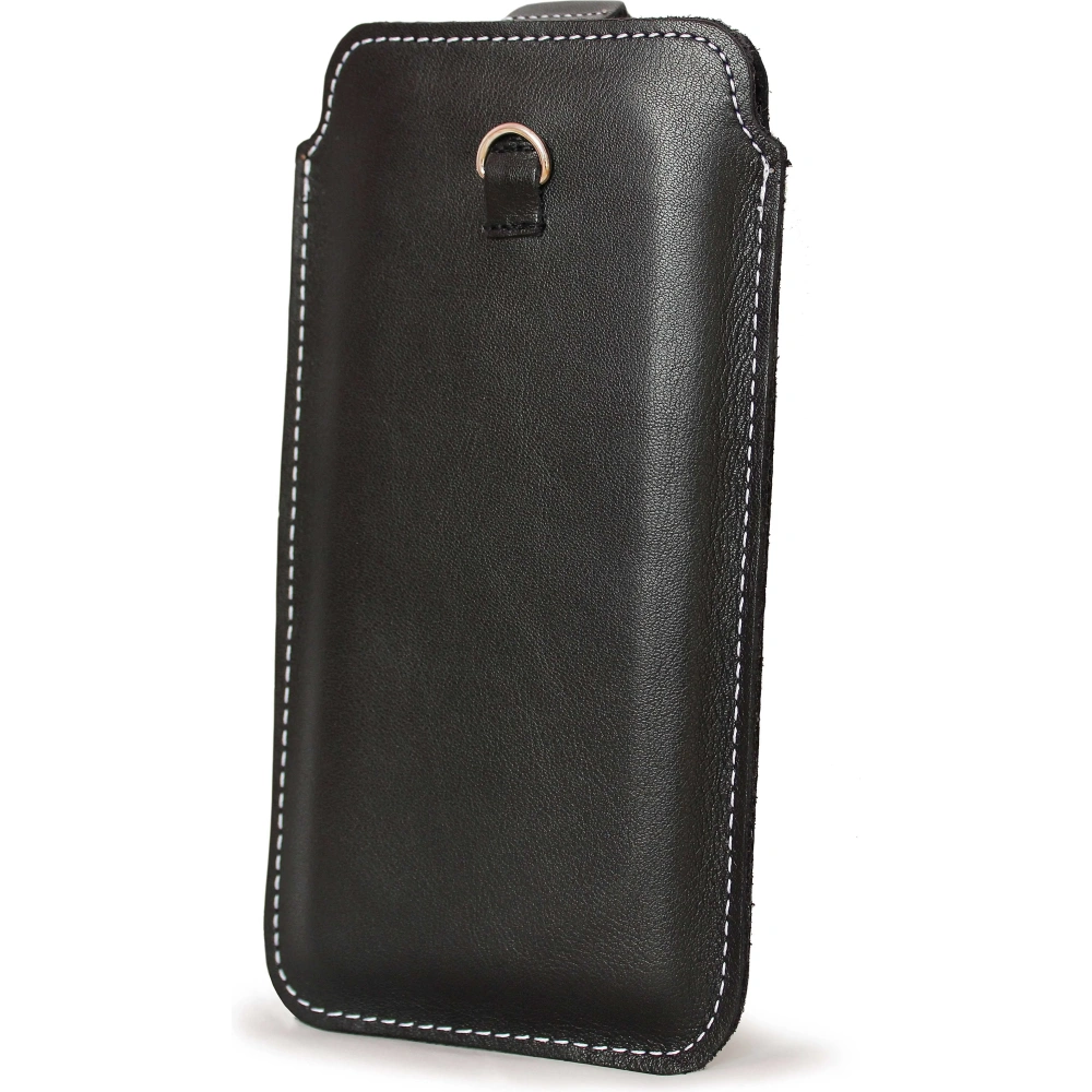 Skórzane etui uniwersalne z oczkiem na smycz LURESKO NEW ASTER XXXL wsuwka na telefon 6.5' - 6.9' (czarny gładki biała nić)