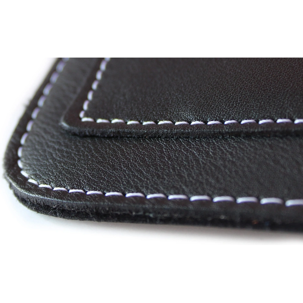 Skórzane etui uniwersalne z oczkiem na smycz LURESKO NEW ASTER XXXL wsuwka na telefon 6.5' - 6.9' (czarny gładki biała nić)