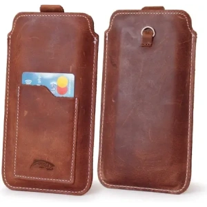 Buy LURESKO NEW ASTER XXXL universal leather case with a loop for a lanyard for phone sizes 6.5' - 6.9' (vintage brown with white thread) - LUR105 - {ean13} - Home Screen Store Europe