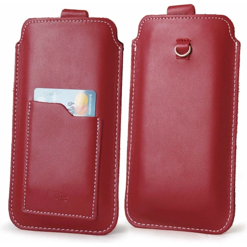 Buy LURESKO NEW ASTER XXXL universal leather case with a loop for a strap for phone sizes 6.5' - 6.9' (red with white thread) - LUR106 - {ean13} - Home Screen Store Europe