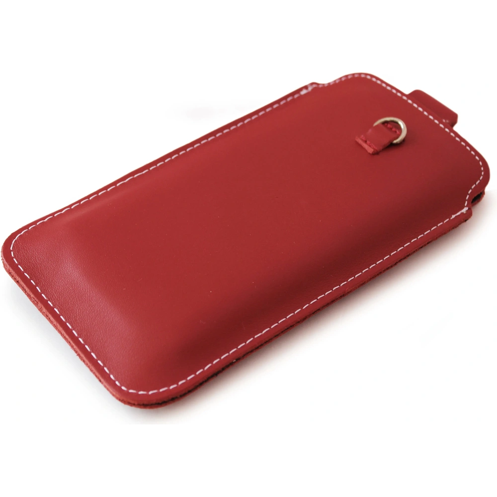 Skórzane etui uniwersalne z oczkiem na smycz LURESKO NEW ASTER XXXL wsuwka na telefon 6.5' - 6.9' (czerwony biała nić)