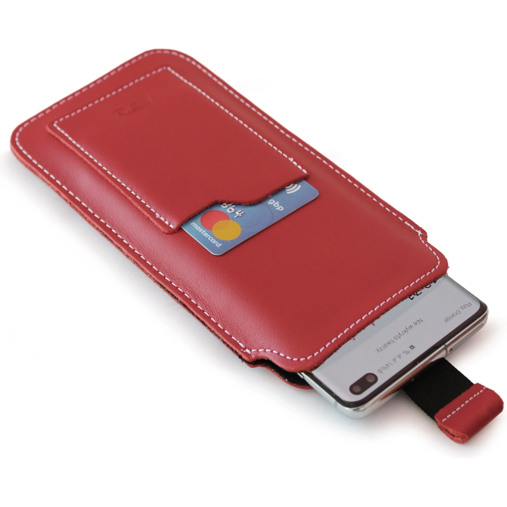 Skórzane etui uniwersalne z oczkiem na smycz LURESKO NEW ASTER XXXL wsuwka na telefon 6.5' - 6.9' (czerwony biała nić)