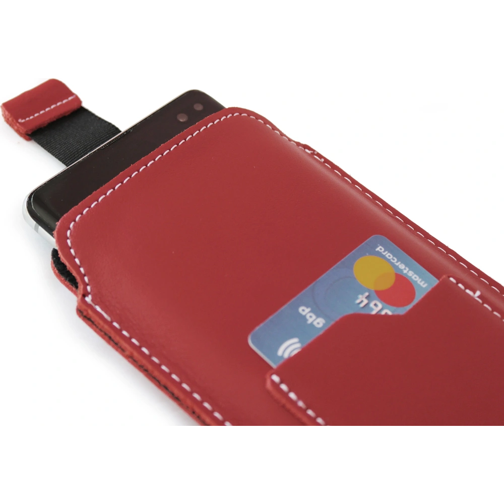 Skórzane etui uniwersalne z oczkiem na smycz LURESKO NEW ASTER XXXL wsuwka na telefon 6.5' - 6.9' (czerwony biała nić)