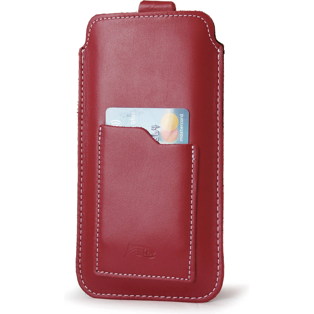 Skórzane etui uniwersalne z oczkiem na smycz LURESKO NEW ASTER XXXL wsuwka na telefon 6.5' - 6.9' (czerwony biała nić)