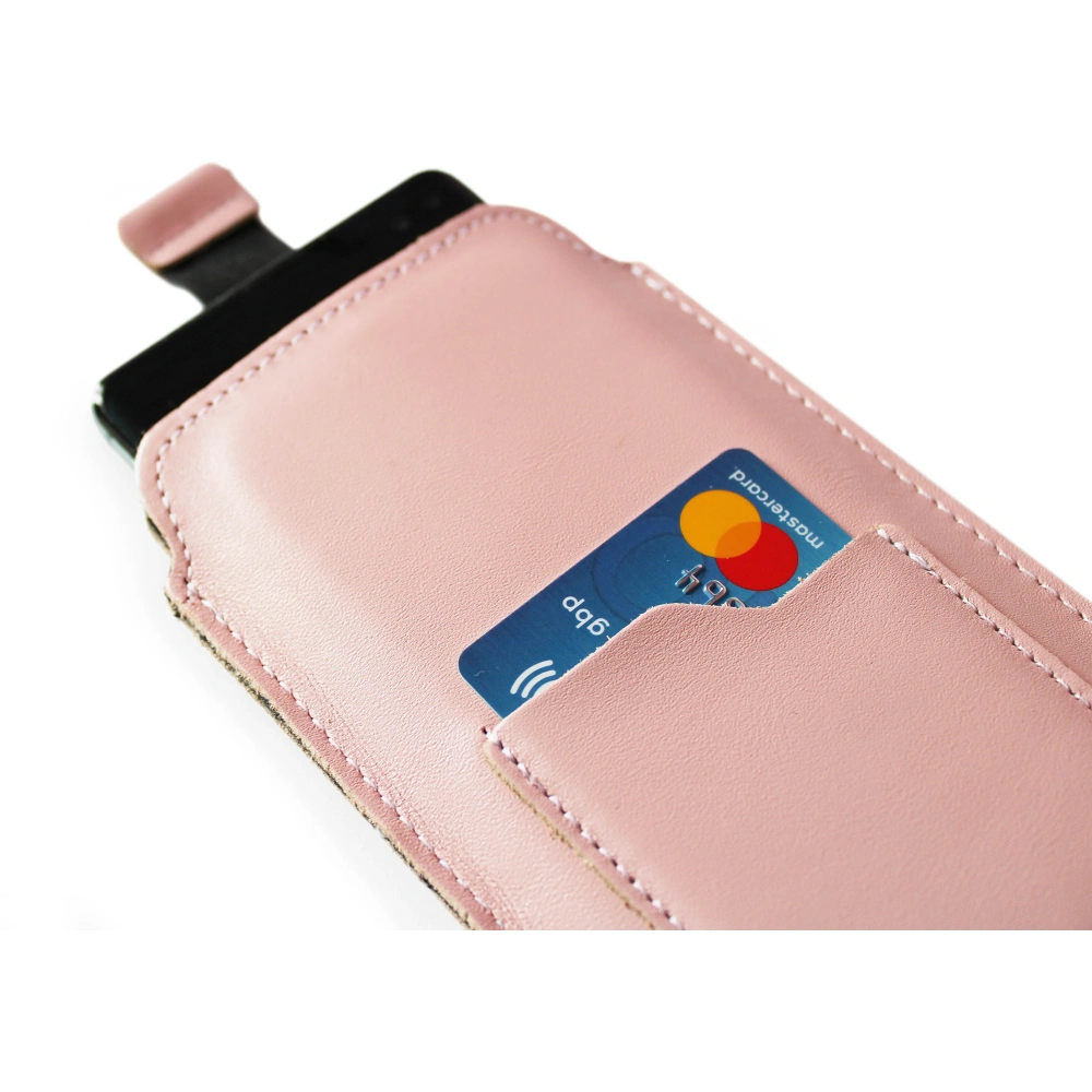 Skórzane etui uniwersalne z oczkiem na smycz LURESKO NEW ASTER XXXL wsuwka na telefon 6.5' - 6.9' (różowy biała nić)