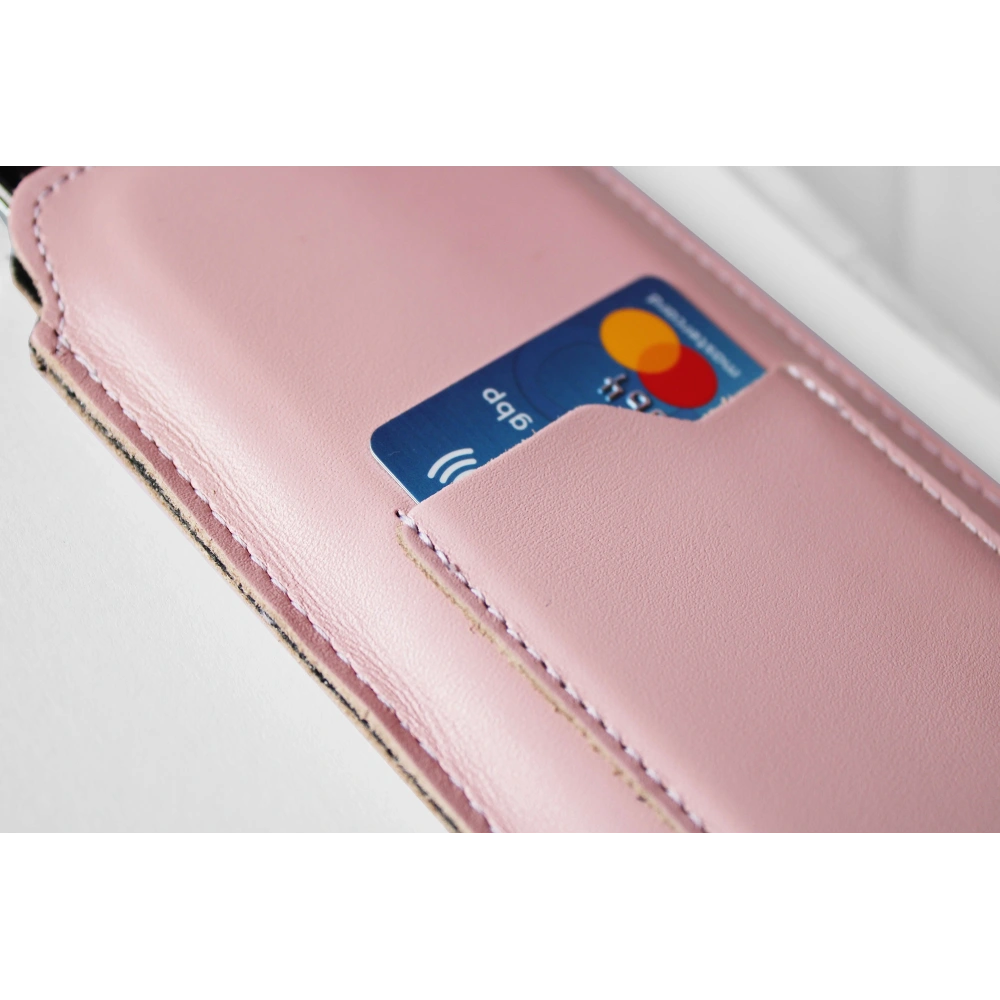 Skórzane etui uniwersalne z oczkiem na smycz LURESKO NEW ASTER XXXL wsuwka na telefon 6.5' - 6.9' (różowy biała nić)