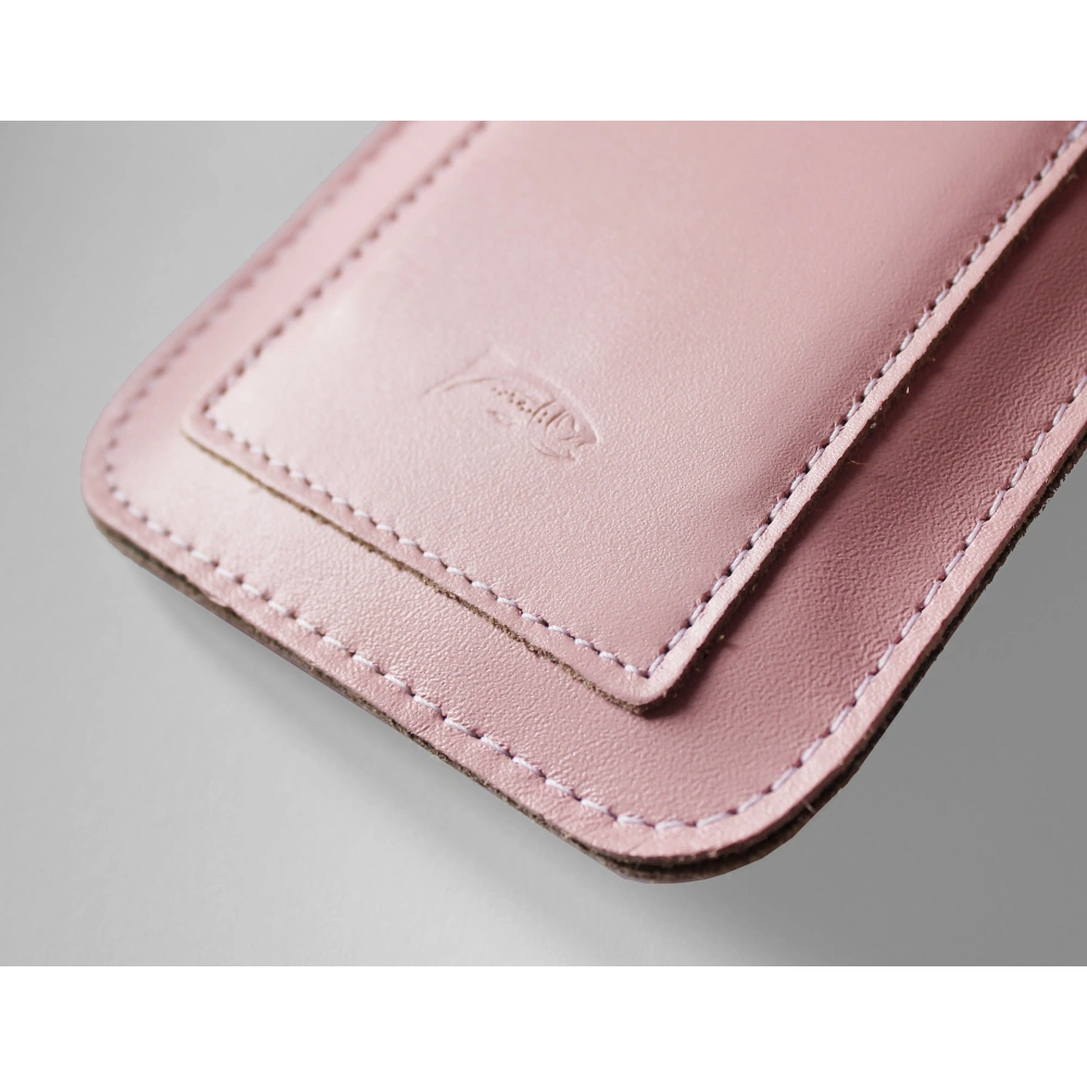 Skórzane etui uniwersalne z oczkiem na smycz LURESKO NEW ASTER XXXL wsuwka na telefon 6.5' - 6.9' (różowy biała nić)