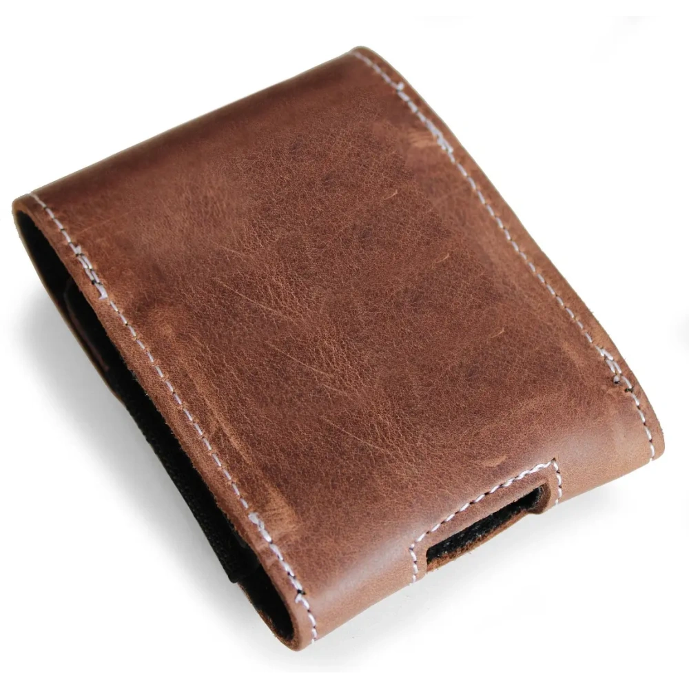 Skórzane etui ochronne LURESKO FLIP SLEEVE M do Samsung Galaxy Z Flip 3/4/5/6 Motorola Razr 50 / 40 Ultra Huawei Pocket (brąz vintage  biała nić)