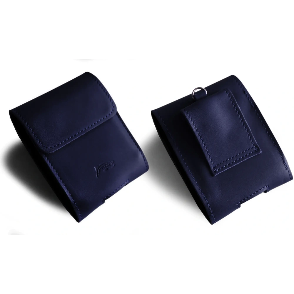 Skórzane etui na szyję / do paska / do szlufki LURESKO HECTOR FLIP M do modeli Flip (granatowy gładki granatowa nić)