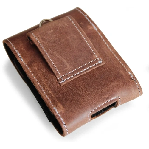 Buy LURESKO HECTOR FLIP M leather neck/pocket/belt loop case for Flip models (vintage brown with white thread) - LUR118 - {ean13} - Home Screen Store Europe