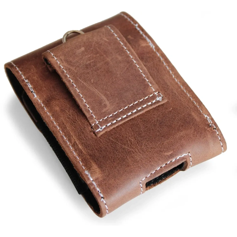 Skórzane etui na szyję / do paska / do szlufki LURESKO HECTOR FLIP M do modeli Flip (brąz vintage  biała nić)